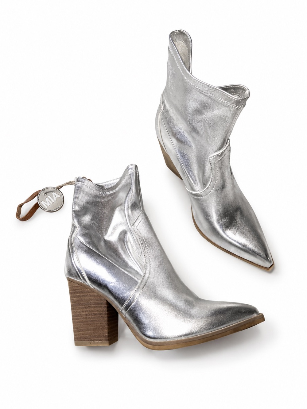 MIA Silver Metallic Cowgirl Ankle Boots | Western Festival | Size 8